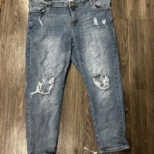 ARULA Distressed Ankle Jeans in Blue